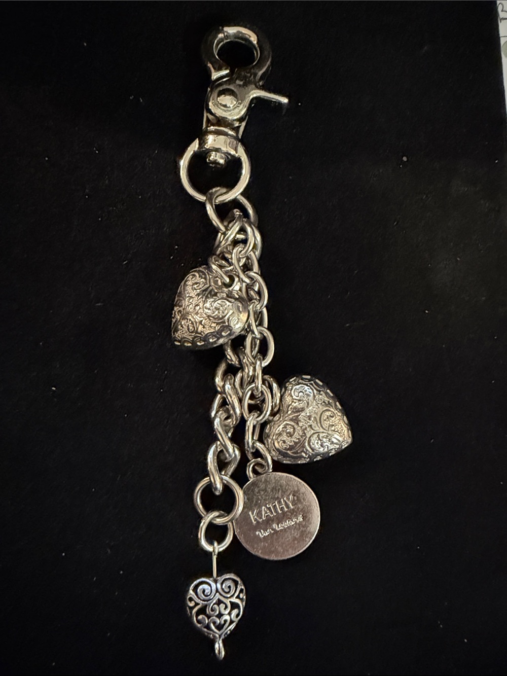 Kathy Van Zeeland Silver-tone Heart Charm Dangle Keyring